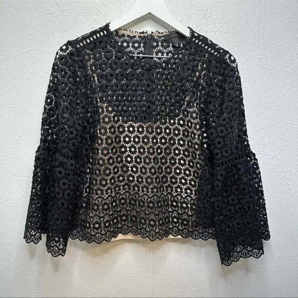 Lovely J Crew eyelet top with built in cami beautiful black netting fabric - Picture 3 of 6